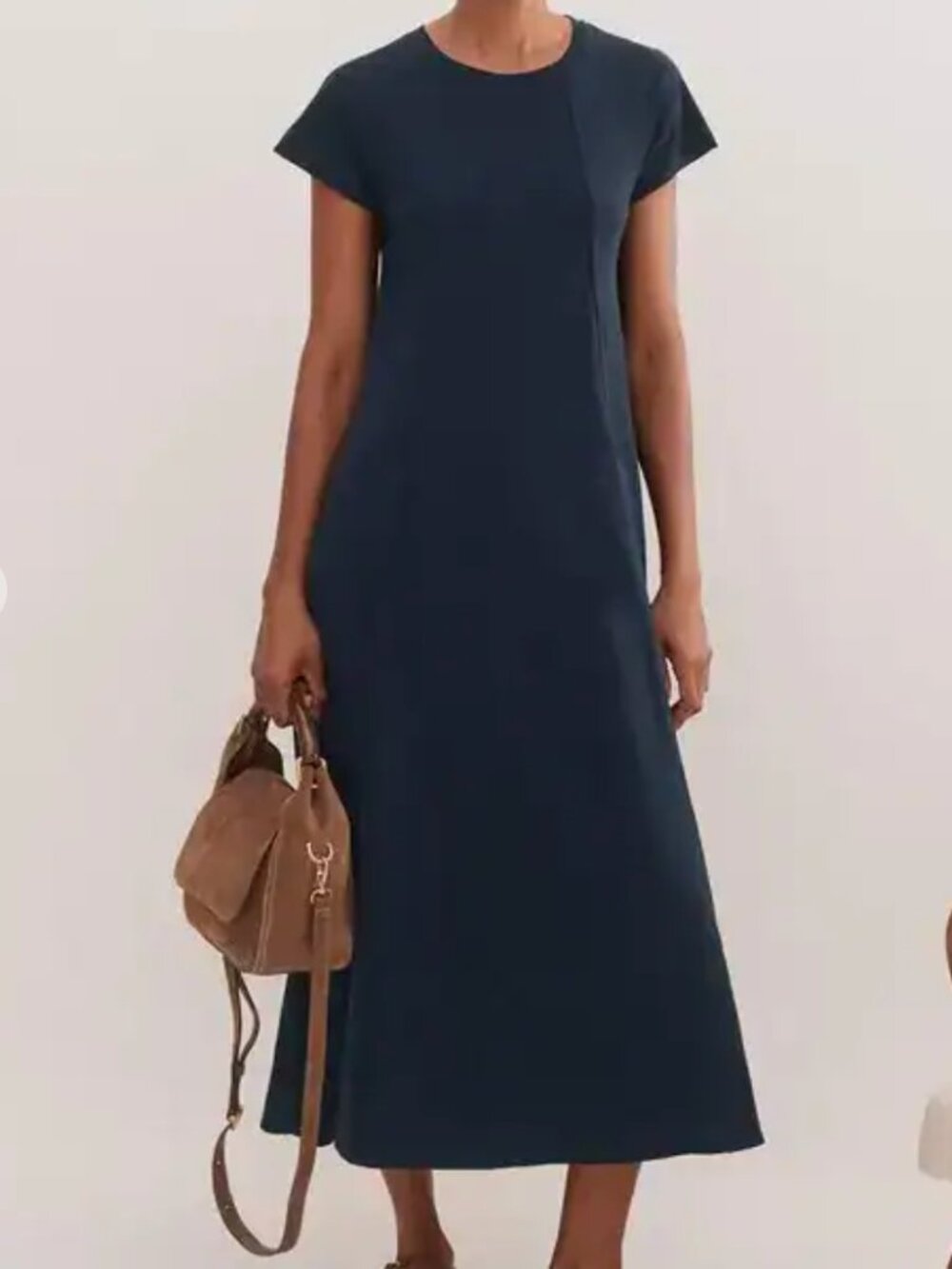 ME + EM Slub Jersey Midi Swing Dress Navy-Size 10